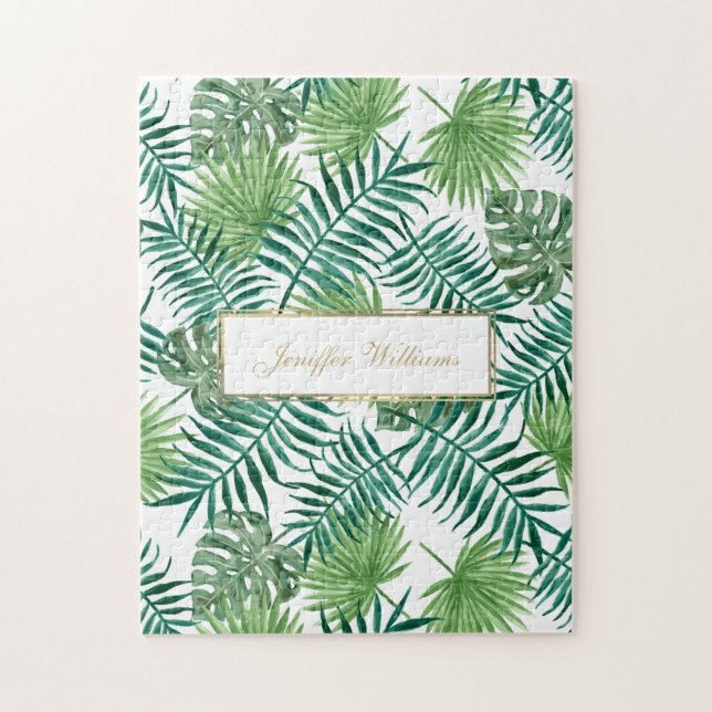 Puzzle Patrón de hojas botánicas de follaje tropical.     (Vertical)