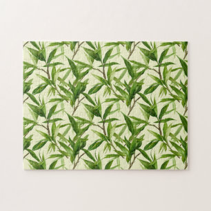 Puzzle Patrón de hojas de bambú verde