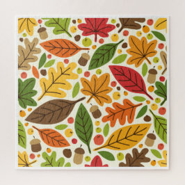 Puzzle Patrón de hojas de otoño y bellotas coloridas