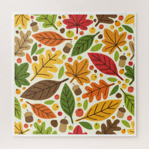 Puzzle Patrón de hojas de otoño y bellotas coloridas
