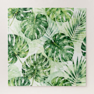 Puzzle Patrón de hojas de palma Monstera tropical acuarel