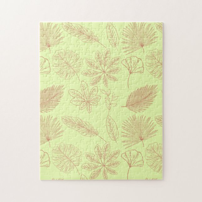 Puzzle Patrón de hojas verdes pastel y beige  (Vertical)