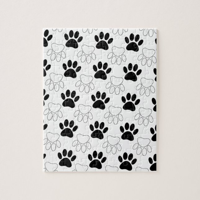 Puzzle Patrón De Impresión De Papas De Perro Negro Y Blan (Vertical)