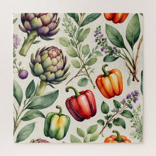 Puzzle Patrón de jardín de verduras en acuarela