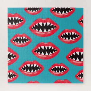 Puzzle Patrón de labios rojos de dientes de tiburón