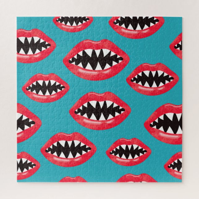 Puzzle Patrón de labios rojos de dientes de tiburón (Vertical)