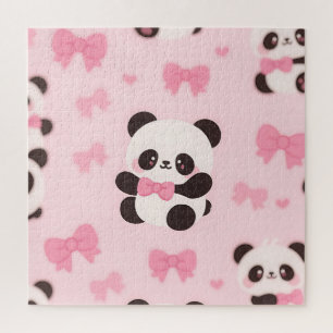 Puzzle Patrón de Lazo Rosa de Panda Kawaii