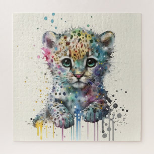 Puzzle Patrón de leopardo de acuarela marfil minimalista