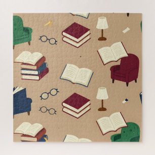 Puzzle Patrón de libros de rincón de lectura acogedor