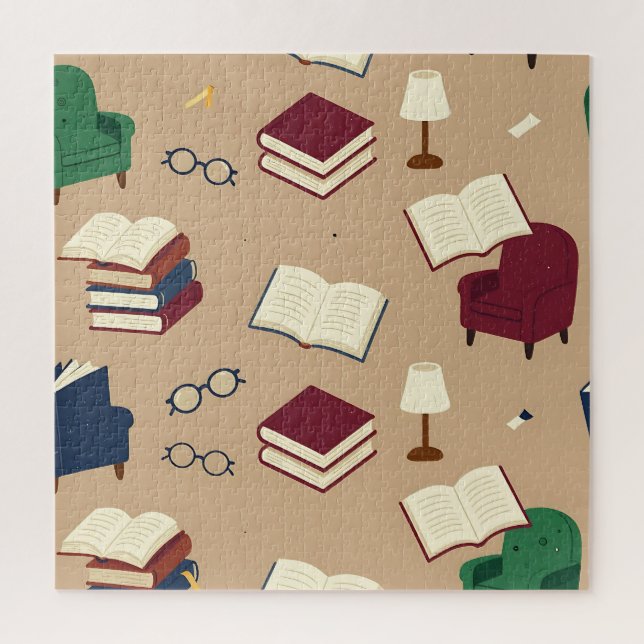Puzzle Patrón de libros de rincón de lectura acogedor (Vertical)
