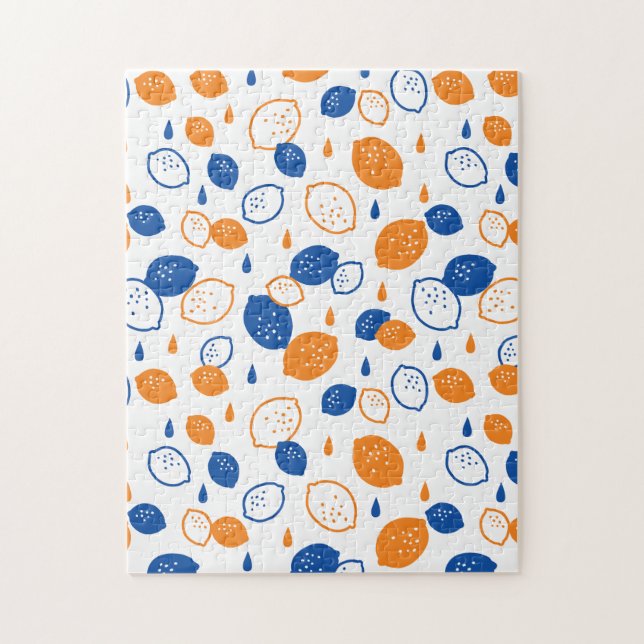 Puzzle Patrón de limón azul y Naranja juguetón con tema d (Vertical)