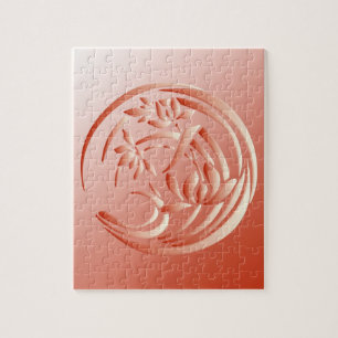 Puzzle Patrón de Lirio Art Deco - naranja de coral