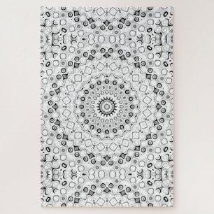 Puzzle Patrón de Mandala Geométrica en Blanco y Negro