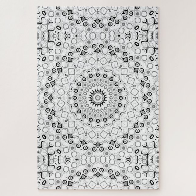 Puzzle Patrón de Mandala Geométrico Blanco y Negro (Vertical)