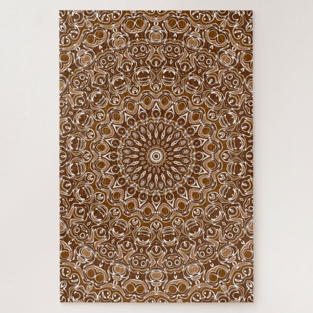 Puzzle Patrón de Mandala Marrón Chocolate y Blanco (Vertical)