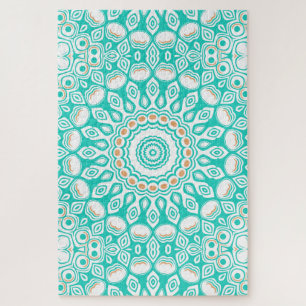 Puzzle Patrón de Mandala Oceánico Turquesa y Beige