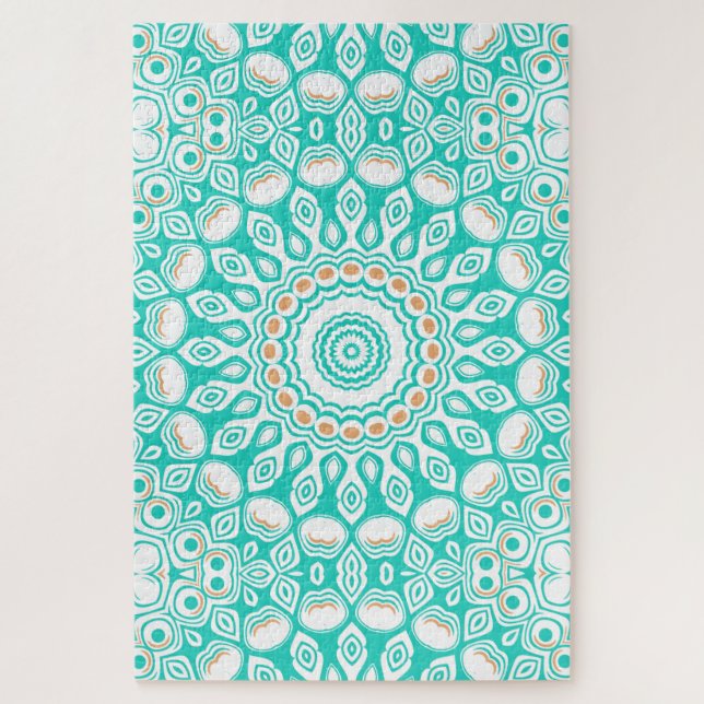 Puzzle Patrón de Mandala Oceánico Turquesa y Beige (Vertical)
