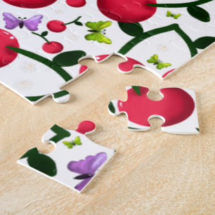 Puzzle Patrón de mariposa de cereza linda, Fruta Kawaii B