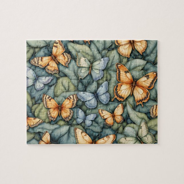 Puzzle Patrón de mariposas Tonos amarillos verdes azules (Horizontal)