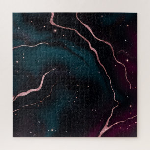 Puzzle Patrón de mármol de galaxia de oro rosa esmeralda