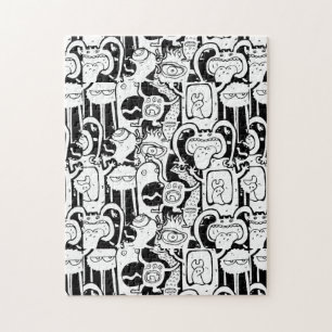 Puzzle Patrón de monstruo de doodle monocromo lindo