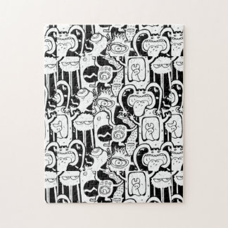 Puzzle Patrón de monstruo de doodle monocromo lindo
