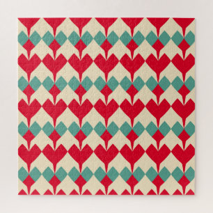 Puzzle Patrón de mosaico de corazones rojos, azul de ment
