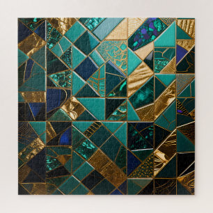 Puzzle Patrón de mosaico geométrico de oro azul verdoso d