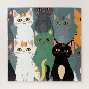 Puzzle Patrón de multitud de gatos de dibujos animados co