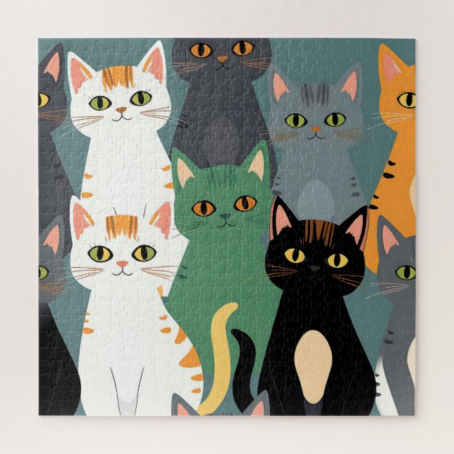 Puzzle Patrón de multitud de gatos de dibujos animados co (Vertical)