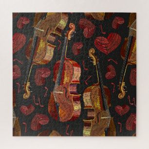 Puzzle Patrón de música violín del corazón rojo