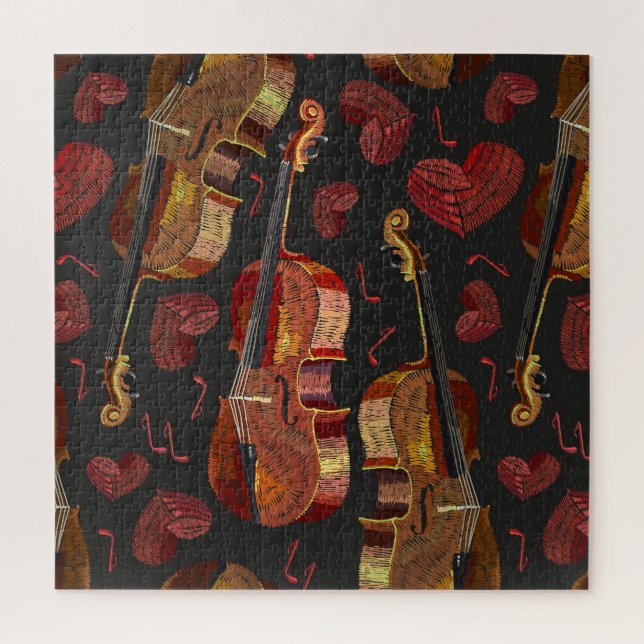 Puzzle Patrón de música violín del corazón rojo (Vertical)