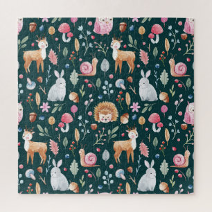 Puzzle Patrón de niños del bosque de hadas acuarelas