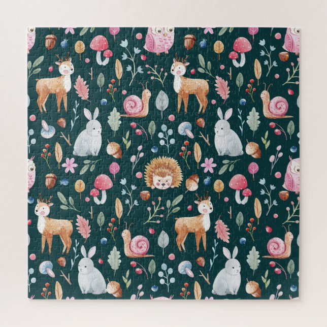 Puzzle Patrón de niños del bosque de hadas acuarelas (Vertical)