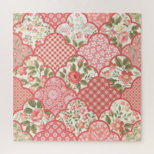 Puzzle Patrón de parchwork floral de Rosas Pastel