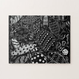 Puzzle Patrón de peces en blanco y negro Arte moderno