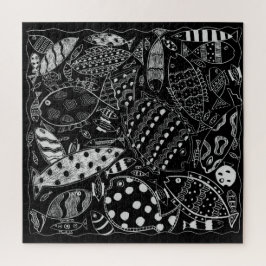 Puzzle Patrón de peces negro y blanco arte moderno