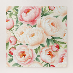 Puzzle Patrón de peonía rosa de rubor romántico