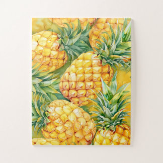 Puzzle Patrón de Piña Tropical Acuarela