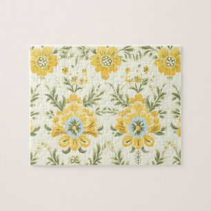Puzzle Patrón de plantas de flores amarillas mudas de cos