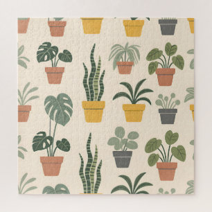 Puzzle Patrón de plantas de interior en macetas