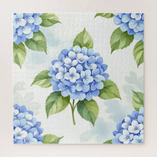 Puzzle Patrón de ramo de hortensias azul pastel