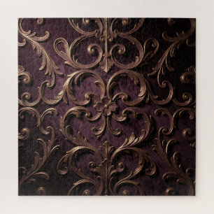 Puzzle Patrón de Rollo Barroco Ornamentado Púrpura Profun