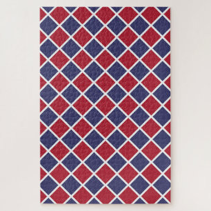 Puzzle Patrón de rombos y cuadros de arlequín rojo azul y