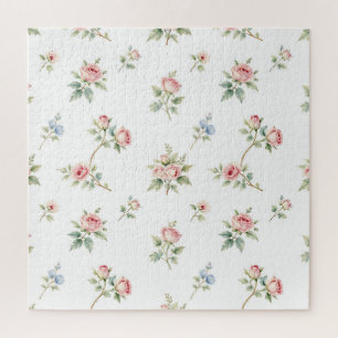 Puzzle Patrón de rosas rosadas en acuarela romántica