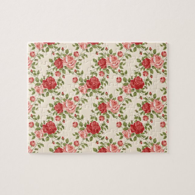 Puzzle Patrón de rosas vintage shabby chic (Horizontal)