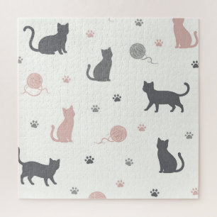 Puzzle Patrón de silueta de gato y hilo caprichoso