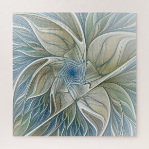 Puzzle Patrón de sueño floral abstracto azul caqui fracta