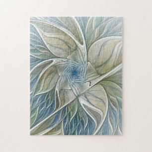 Puzzle Patrón de sueño floral Resumen Fractal caqui azul