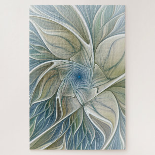 Puzzle Patrón de sueño floral Resumen Fractal caqui azul
